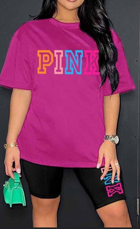 Unbranded Tops - PINK Oversized Graphic T-Shirt XL Hot Pink Colorblock Letters Y2K Streetwear